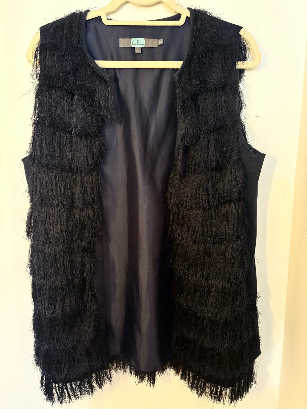 Eva Franco Anthropologie Navy Tiered Fringe Vest Size L